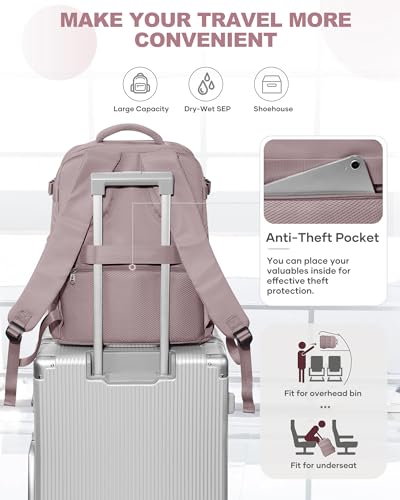 Image of coowoz Travel Backpack Carry On for Women Man Gym Backpacks with Laptop Compartment Mochila de Viaje Teacher Personal Item Backpack Rucksack Airplane Accessories Must Haves Pink Purple Small