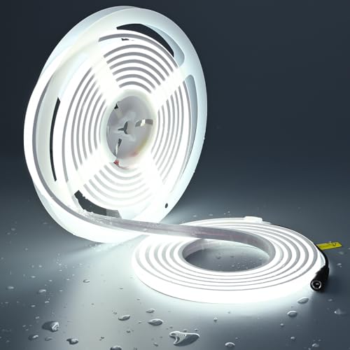 TOPAI Ruban LED COB 24V Blanc Froid IP67 Étanche, Bande LED 5M 11W/M Haute Luminosité, CRI92 Autoadhésif Coupable 8mm Largeur Flexible Bandeau LED pour Chambre, Salon, Extérieure