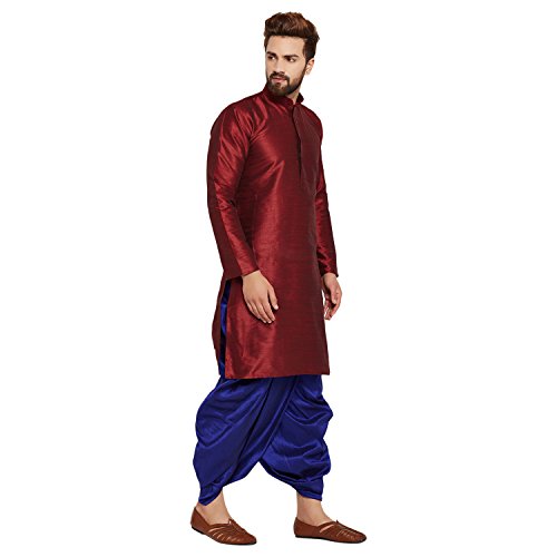 Image of SOJANYA (Since 1958 Men's Off-White and Gold Dupion Silk Dhoti Kurta Set