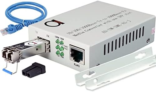 Single Mode LC Gigabit Fiber Media Converter - Includes LC SFP 20 km (12.42 Miles) LC – to UTP Cat5e Cat6 10/100/1000 RJ-45 – Auto Sensing Gigabit or Fast Ethernet Speed - Jumbo Frame - LLF Support