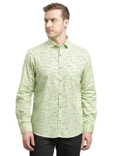 Image of Turtle Men 100% Cotton Slim Fit Mint Green Printed Full Sleeve Casual Shirt