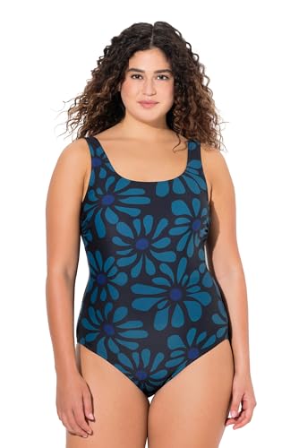 Ulla Popken Bañador, Hojas, sin Rellenos Blandos, Cuello Redondo Negro 54+ 835787100-54+
