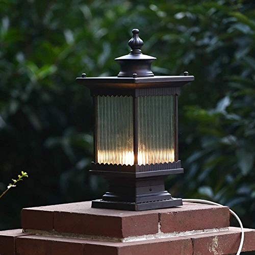 Lanterne de pilier extérieure E27 en métal et verre étanche pour éclairage de jardin