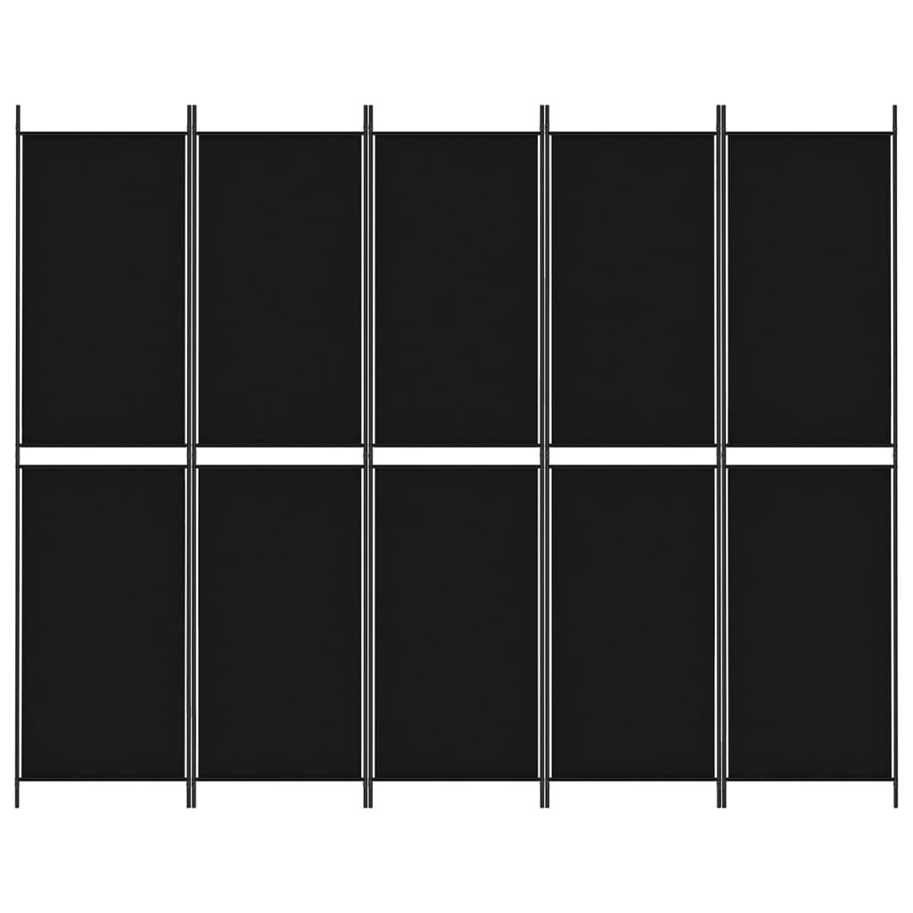Klappbarer Paravent aus schwarzem Stoff, 250x200 cm, 5-teilig – Raumteiler für Schlafzimmer und Wohnzimmer, lichtdurchlässig, platzsparend zusammenfaltbar