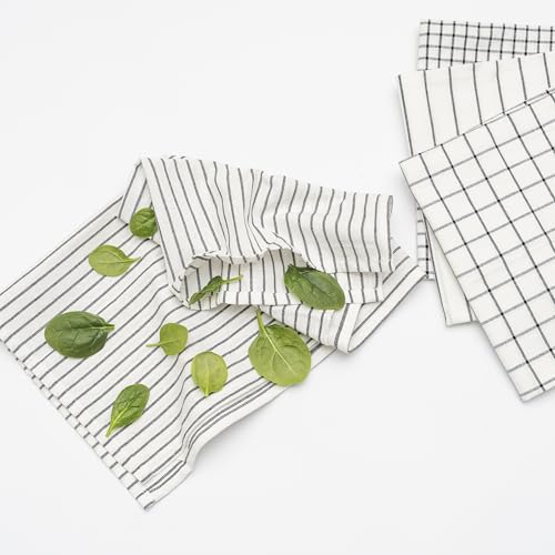 Image of Cotton Kitchen Tea Towels Baking - Lint-Free, 6 Pack, 100% Cotton, Breathable, Washable, Large Size 30 inchx20 inch, Hanging Loop, Multiple Checks and Stripes Pattern Baking Tea Towels (Black)