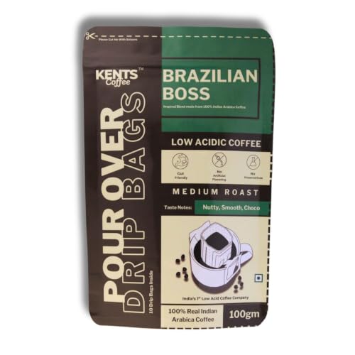 Image of Kents Coffee Brazilian Boss | 100% Arabica Pour Over Drip Coffee Bags | Smooth, Non-Bitter, Low Acidic | Choco And Nutty Taste | Gut-Friendly | Easy Brew 10 Pack