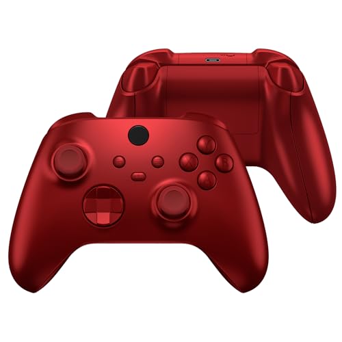 eXtremeRate Carcasa para Xbox Series X S Mando Accesorios Carcasa Completa Protector Placa Trasera Funda Frontal Empuñadura Agarre Botones para Xbox Serie S X Control-No Incluye Mando(Rojo Escarlata)