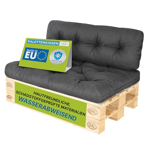 Pillows24 – Palettenkissen – 2-teiliges Set | Palettenauflage für Palettensofa | Sitz- und Rückenkissen für Europaletten | Palettenmöbel Indoor & Outdoor, UV-beständig | Made in EU | Graphit