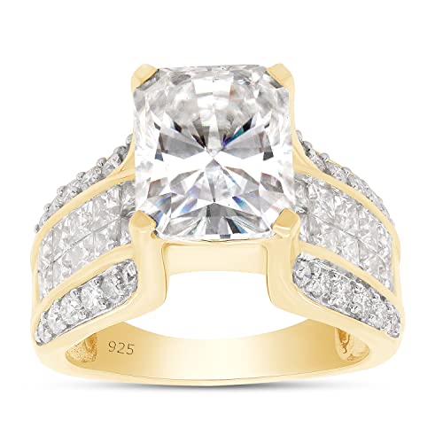 SAVEARTH DIAMONDS 5 1/4 Carat Octagon Cut Center, Princess & Round Cut Lab Created Moissanite Diamond Wedding Band Ring In 14K Gold Over Sterling Silver Jewelry (G-H Color, 5.25 Cttw)