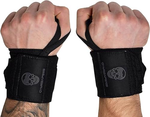 Gymreapers Weightlifting Wrist Wraps (Competition Grade) 18" Professional Quality Wrist Support with Heavy Duty Thumb Loop - Best Wrap for Powerlifting, Strength Training, Bodybuilding (Black/Black