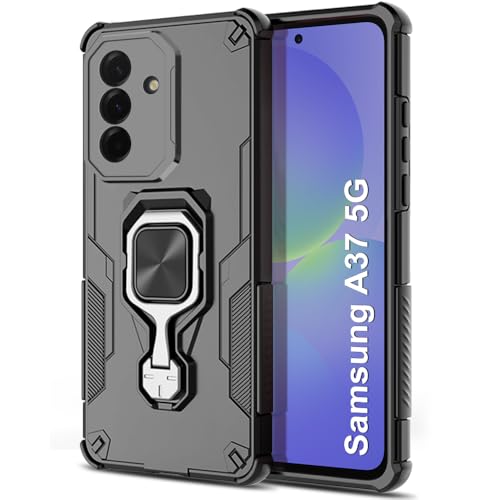 Image of TheGiftKart Back Cover for Samsung Galaxy A37 5G Case | Armor Case with Ring Holder & Kickstand in-Built | Shockproof Design | 360 Degree Protection Galaxy A37 Back Cover (PC & TPU, Black)