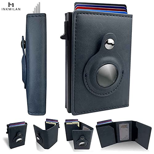 Image of INKMILAN Men's Slim Airtag Pop-Up Wallet Version 2 Credit Card Holder, RFID Blocking Anti-Loss Money Purse Ideal Gift for Men (No AirTag Included) (Blue)