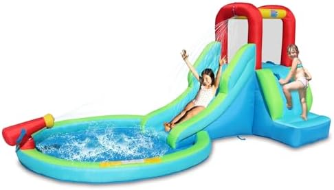 Action Air Inflatable Waterslide, Bounce House with Slide for Wet and Dry, Kids Backyard Waterpark for Summer Fun, Water Gun & Splash Pool for Age 3-8, Love for Kids
