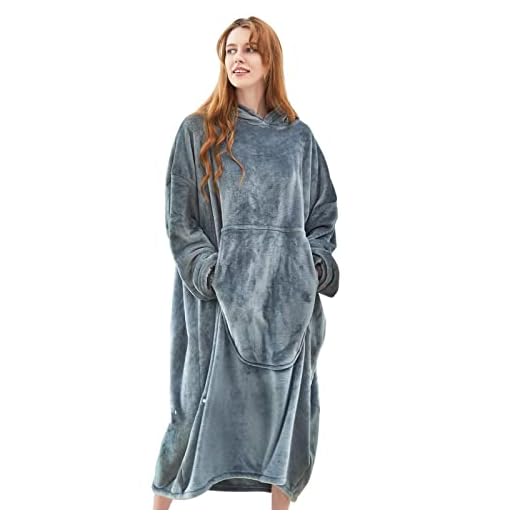 Fomoom Blanket Hoodie, Oversized Sweatshirt Wearable Fleece Flannel Blanket with Large Front Pocket for Adults, Men, Women, Teens (Dark Grey, Adult)