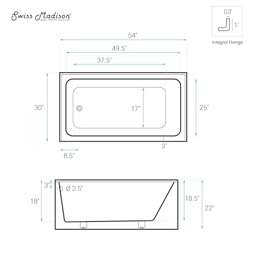 Image of Voltaire 54 x 30 Skirted Left Drain Soaking Apron Bathtub in Glossy Black