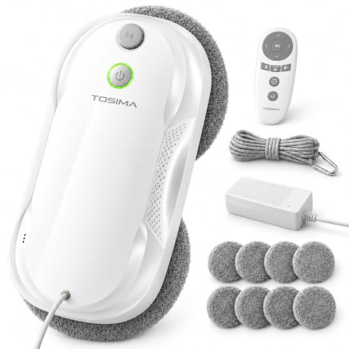 Tosima W5 Window Cleaning Robot, 6400Pa Max Adaptive Suction, Auto-Spray Smart Window Cleaner with Triple Safety System, Intelligent Navigation, Remote Control, for All Smooth Surfaces, White