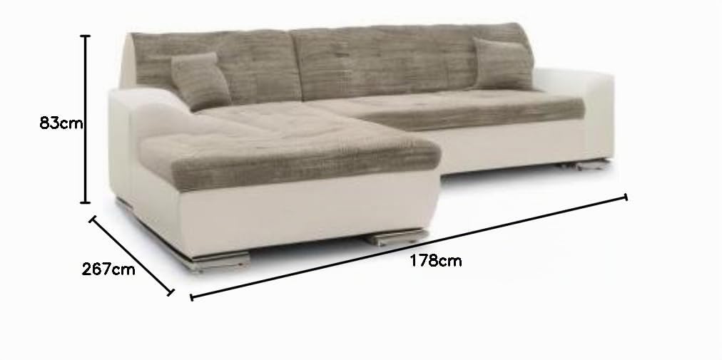 DOMO. collection Ecksofa Treviso, Sofa in L-Form aus Kunstleder und Webstoff, Eckcouch, Couch, Polsterecke, 267 x 178 x 83 cm (BxTxH), grau/weiß