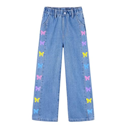 Rolanko Girls Jeans Denim Elastic Wasit Wide Leg Baggy Pants Kids Clothes 4-14 Years