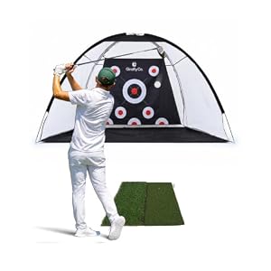 GIRAFFYCO Golf Practice Net with Dual-Turf Mat, 310 cm Wide Training Net