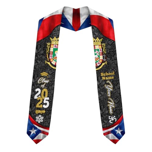 MonkeyVan Personalized Puerto Rico Graduation Sash 2025, Custom Puerto Rican American Flag Graduation Stole Class of 2036 S164