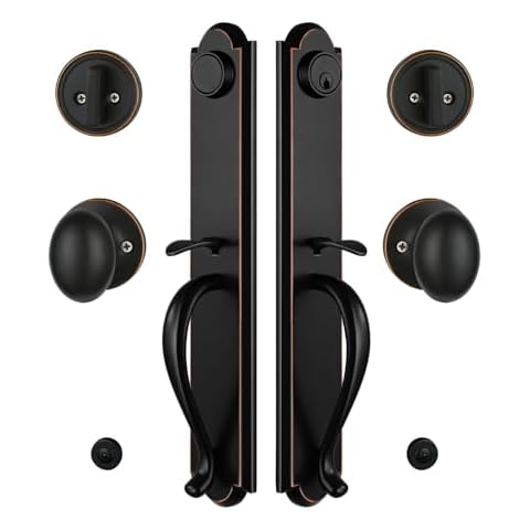 TMC Double Door Handleset with Knob Handle for Front Door in Aged Bronze (Keyed Entry Handle and Dummy Hanleset),MDHST201810B-KB-DOUBLE Cover