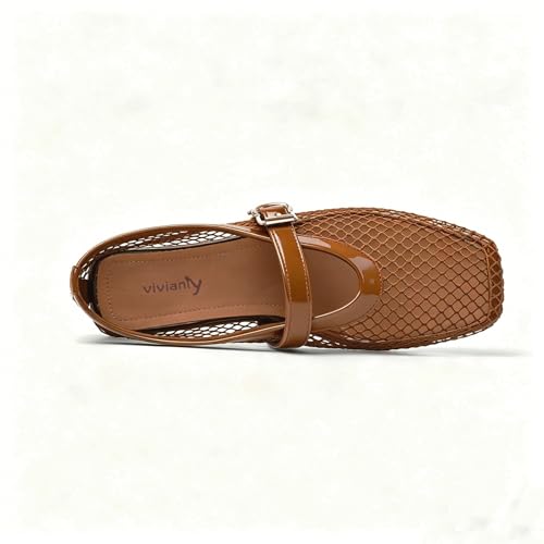 Image of vivianly Mesh Ballet Flats Shoes for Women Flats Comfortable Dressy Round Toe Mesh Flats Fishnet Mary Jane Flats for Events Party Leisure