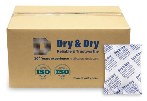 Image of Dry & Dry 50 Gram [200 Packets] Silica Gel Packets Desiccants, Silica Packets - Rechargeable Moisture Absorbers for Food Storage, Electronics, 3D Filament & Safes