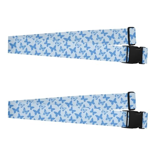 2 Pack Luggage Belt Strap Fashion Blue Butterfly Portable Adjustable Luggage Identifiers for Travel and Carry On Suitcases