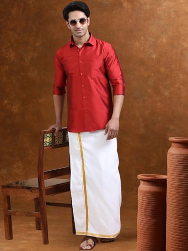 Image of Tattva Men Silk Blend Ethnic Shirt | Traditional South Indian Wear for Wedding, Festivals & Casual Wear