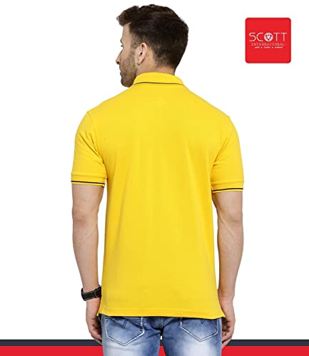 Image of Scott International Men's Regular Fit Organic Cotton Polo T-Shirt (Yellow with Black, 2XL)