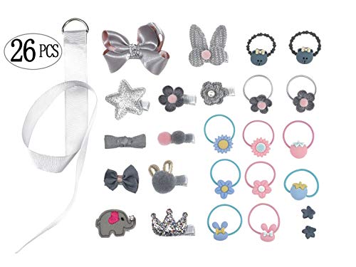 Baby Girls' Hair Accessories Hair Clips,Bow Hair Clip Rubber Band,Multiple Colour,Gift Box Set,26pcs(Gray)