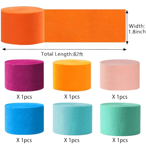 Image of Rose Red Orange Blue Red Crepe Paper Streamers - 6 Rolls Party Streamers for Mexican Theme Birthday Cinco De Mayo Party Decoration