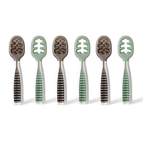 Image of NumNum Pre-Spoon GOOtensils | Baby Spoon Set (Stage 1 + Stage 2) | BPA Free Silicone Self Feeding Baby + Toddler Utensil (Storm Gray/Glacier Green, 3 Pack (Six Spoons))
