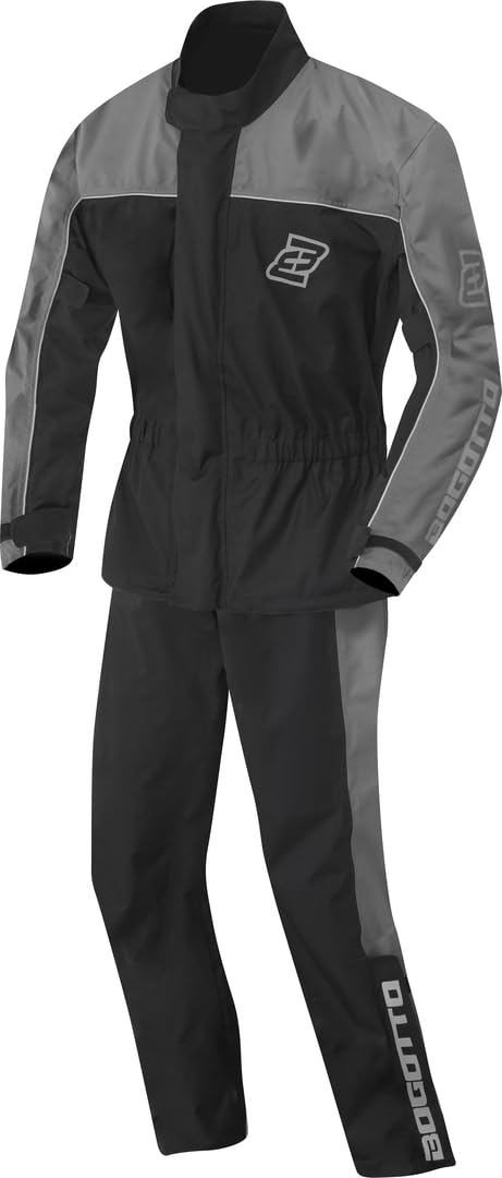 Bogotto Rain Kit Tuta antipioggia della moto a due pezzi, nero/grigio, L