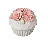 Motiv: Rose Keramik Klein Dose, Design-Cupcake, Schmuckdose aus Keramik mit mattem Effekt, Schmuckschatulle, Dose mit Deckel Landhaus Shabby Chic - Rose - 10x8 - Weiß/Rosa