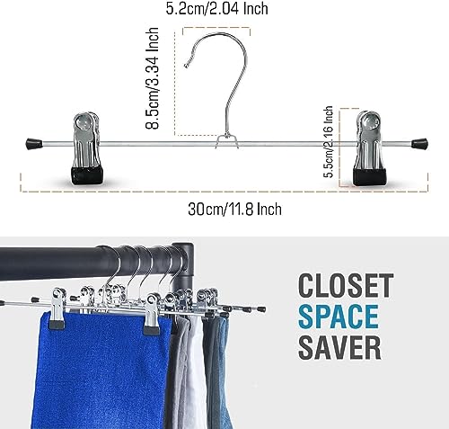 Trouser Hangers - Pack of 20 Skirt Hangers With Adjustable Non-Slip Clips, Heavy Duty and Durable - Space Saving Pants and Skirts Organizer