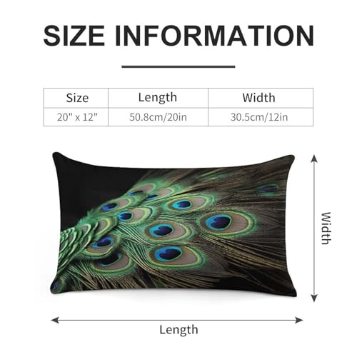 Funda de almohada de felpa de lujo rectangular con diseño de plumas de pavo real verde 3