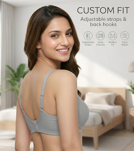 Image of DClub Womens Cotton Lightly Padded Everyday Bra, Wire Free, Comfortable with Seamed Cups,Adjustable Strap for Everyday Bra