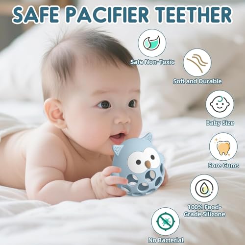 Image of Baby Teething Chick Toy, Upgraded Easy Grasp Silicone Teething Rattle Ball Toy for Babies Over 3 Months, 100% Food Grade, Gift for Infant Boys and Girls 0-6-12 Months (Blue.)