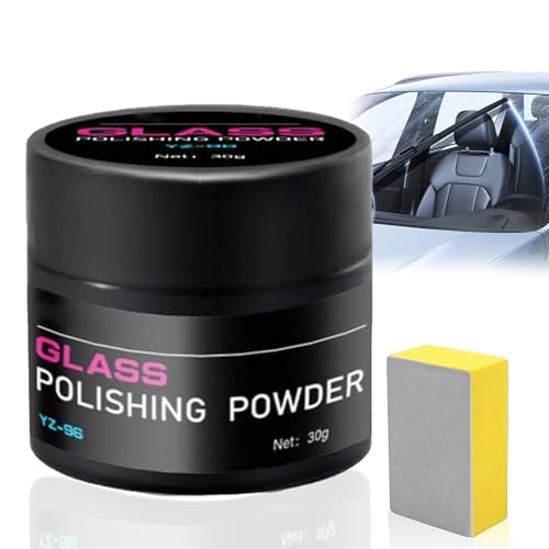 Glas Politur 30G Cerium Oxide, Glaspolitur Gegen Kratzer Im Glas mit Schwamm, Glaspolitur Ceroxid Hochkörniges Glaspolierpulver für Innen & Außen, Removes Swirls,Scratches,Wiper Marks (1)
