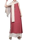 ZANZEA Ladies Cotton Linen Round Neck Two-layer A-line Baggy Vintage Long Maxi Dress (16, Maroon With Scarf)