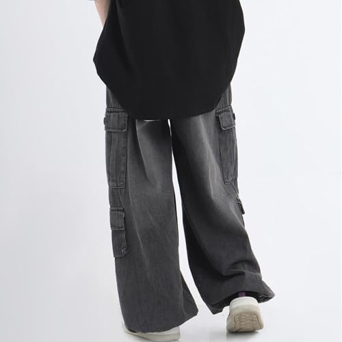 Men's Loose Fit Cargo Jeans Elastic Waist Wide Leg Denim Pants Casual Baggy Hip Hop Jean Trousers with Pockets4