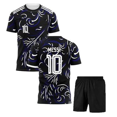 Image of Argetinaa Football Jersey 2024 Mesii 10 with Black Shorts (Boys & Kids)