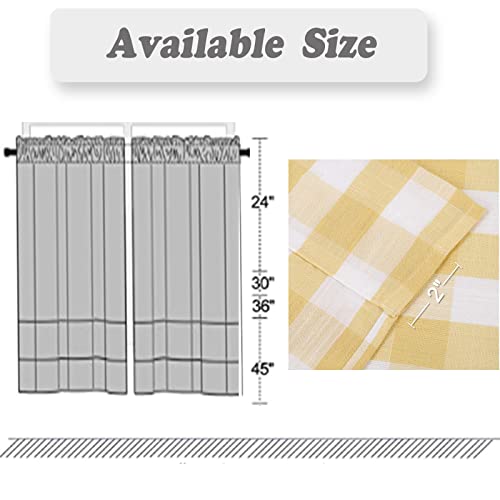 Amzdecor Farmhouse Buffalo Check Window Kitchen Tier Set, Yarn Dyed Curtains For Kitchen Small Cafe Curtains For Window Treatment Set Rod Pocket Half Window Curtain, 28" W X 36" L, Yellow/White #TOP4