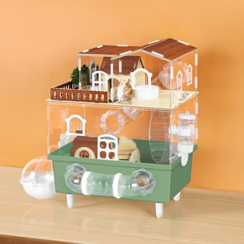 Gaiola de acrílico para hamster grande, habitat, anão, hamster, 35 x 24 cm, transparente para animais de estimação para hamsters sírios, verde