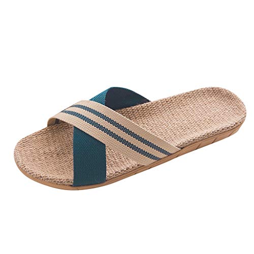Hombre Botas Tacón Lino Plano Playa Interior Pantuflas Deslizantes Hombres Abrir Casa Zapatos Zapatillas Zapatillas Hombres Zapatos Hombre Marrón, azul, 42 EU