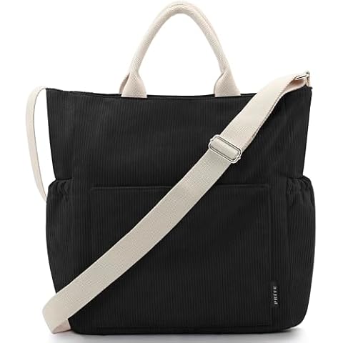 Prite Large Corduroy Tote Bag with Zipper Cover