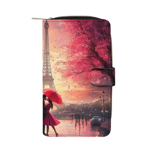 Couples Kiss in Paris Eiffel Tower Long Wallet PU Leather Credit Card Holder Durable Zippered Purse Clutch Wallet
