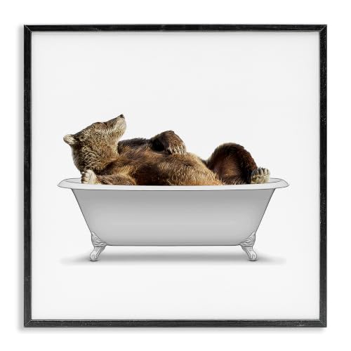 Bathroom Wildlife Bear Tub Novelty, 17 x 17 Inch Framed Giclée Print