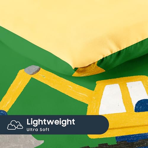 Image of Wake In Cloud - Toddler Bedding Set for Boys, Construction Car Excavator Truck, 4 Pieces Soft Crib Bed Set Including Comforter, Sheets and Pillowcase, Grass Green
